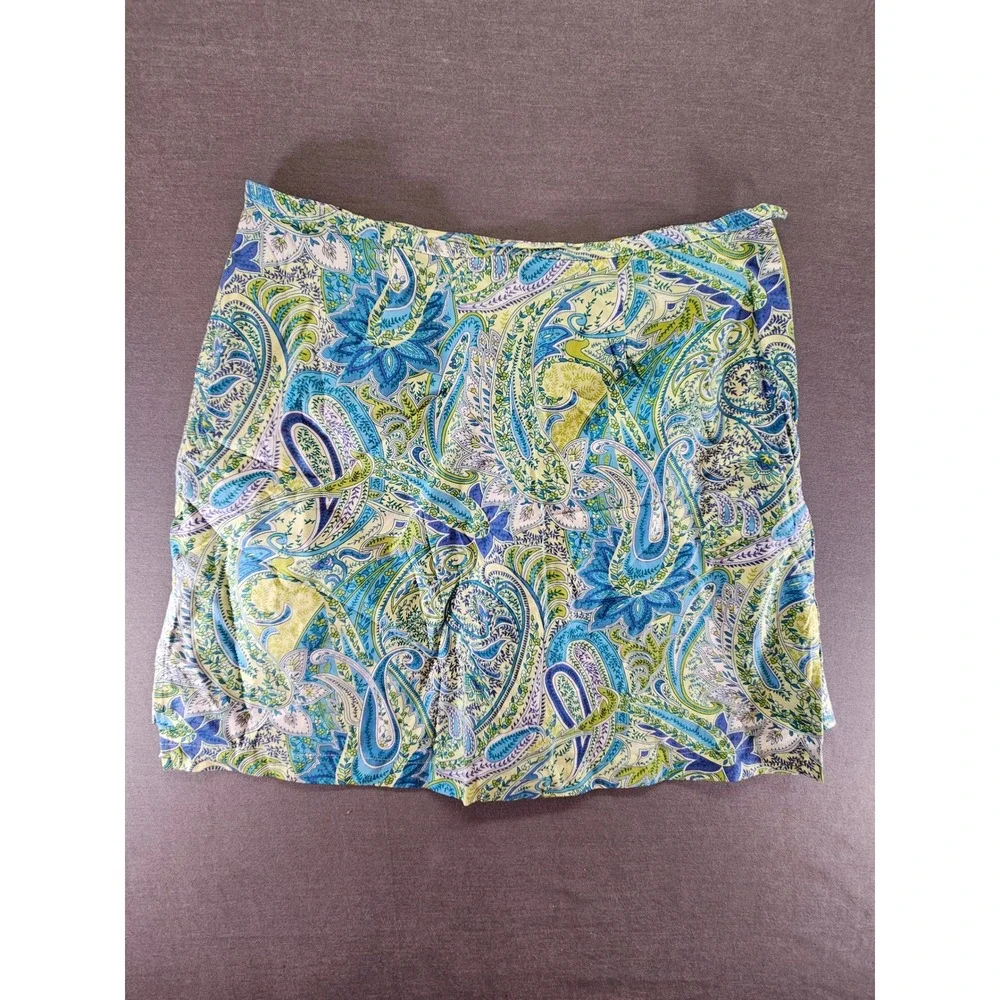 Kim Rogers Blue Green Paisley Skort Size 12 Cotton Blend Mini Skirt Shorts